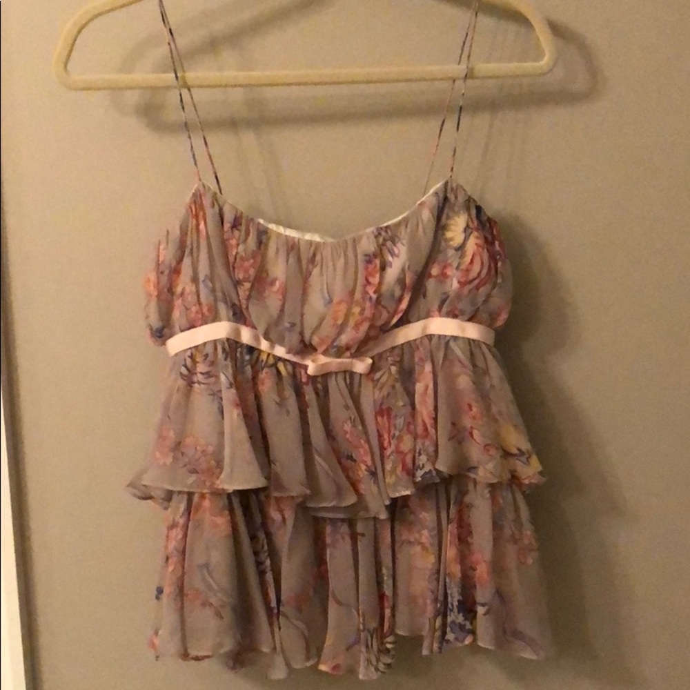 Jill Stuart silk floral ruffle tank sz Med
